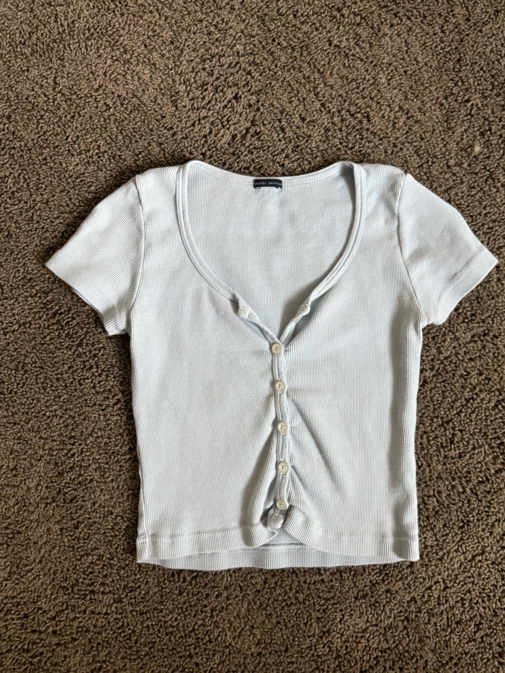 Brandy Melville light blue Button-Front Ribbed Crop Top